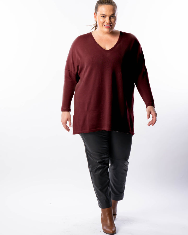 All I Really Want Oversized V-neck Merino Wool Knit - Wine - Available Size M Only