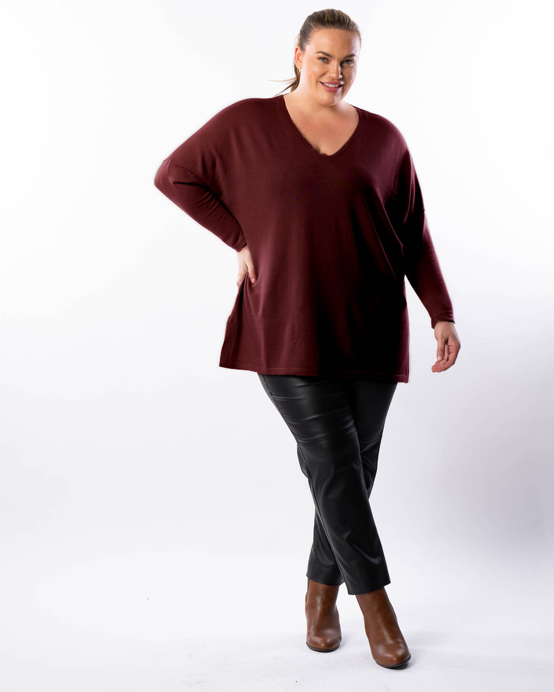 All I Really Want Oversized V-neck Merino Wool Knit - Wine - Available Size M Only