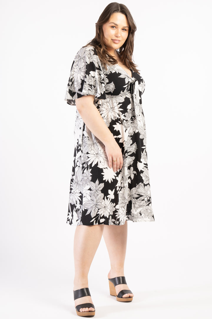 Feeling Good Dress - B&W Floral - STOCK AVAILABLE - XL (24/26)