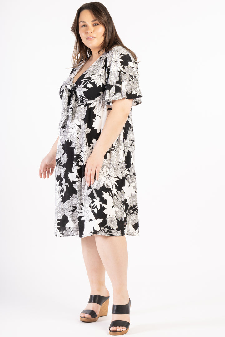 Feeling Good Dress - B&W Floral - STOCK AVAILABLE - XL (24/26)