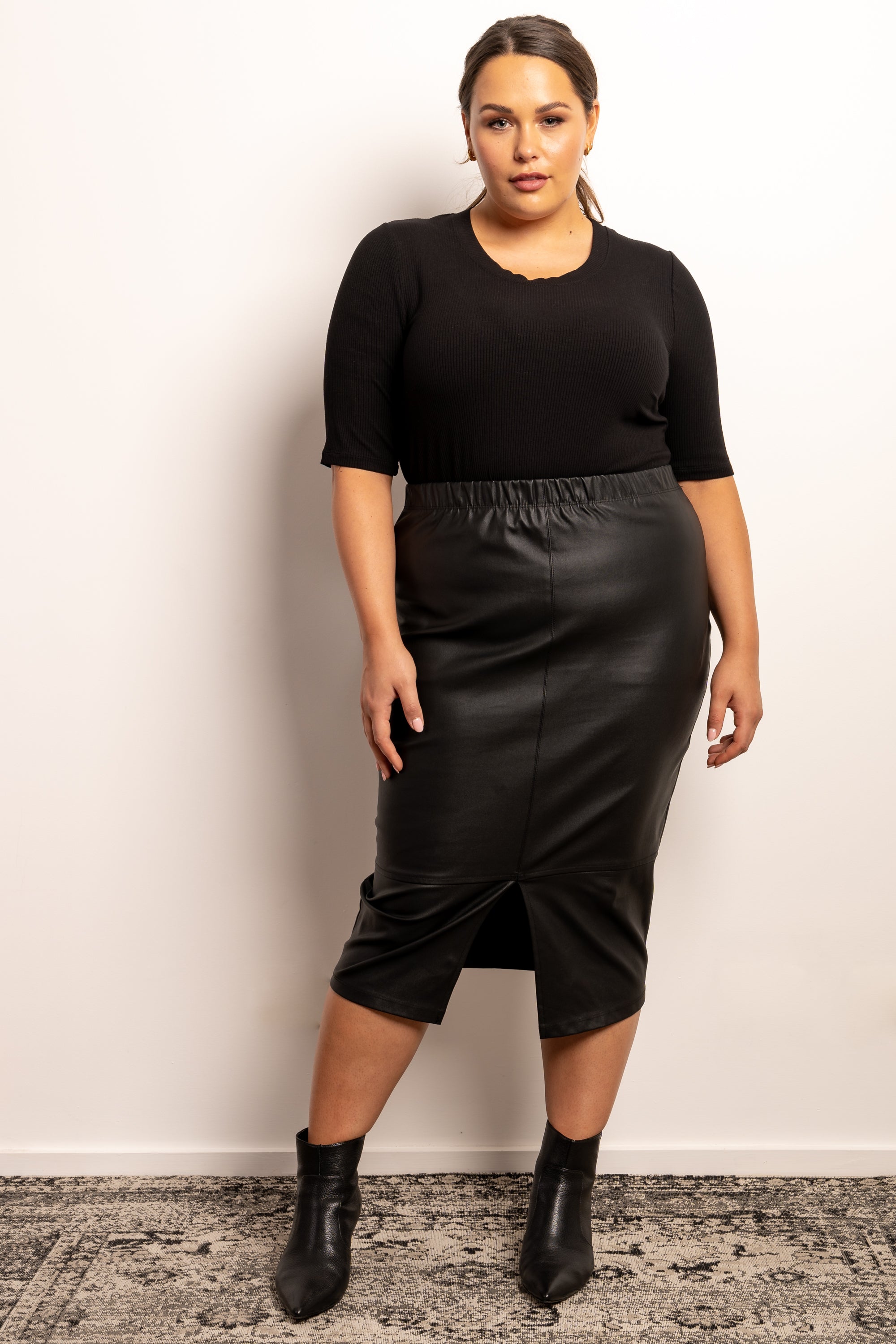 Black leather look midi pencil outlet skirt