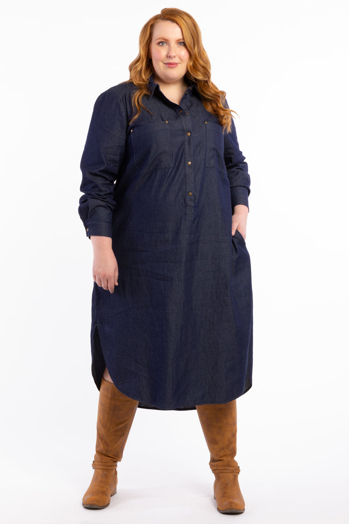 Lucky Star Denim Shirt Dress - Dark Indigo