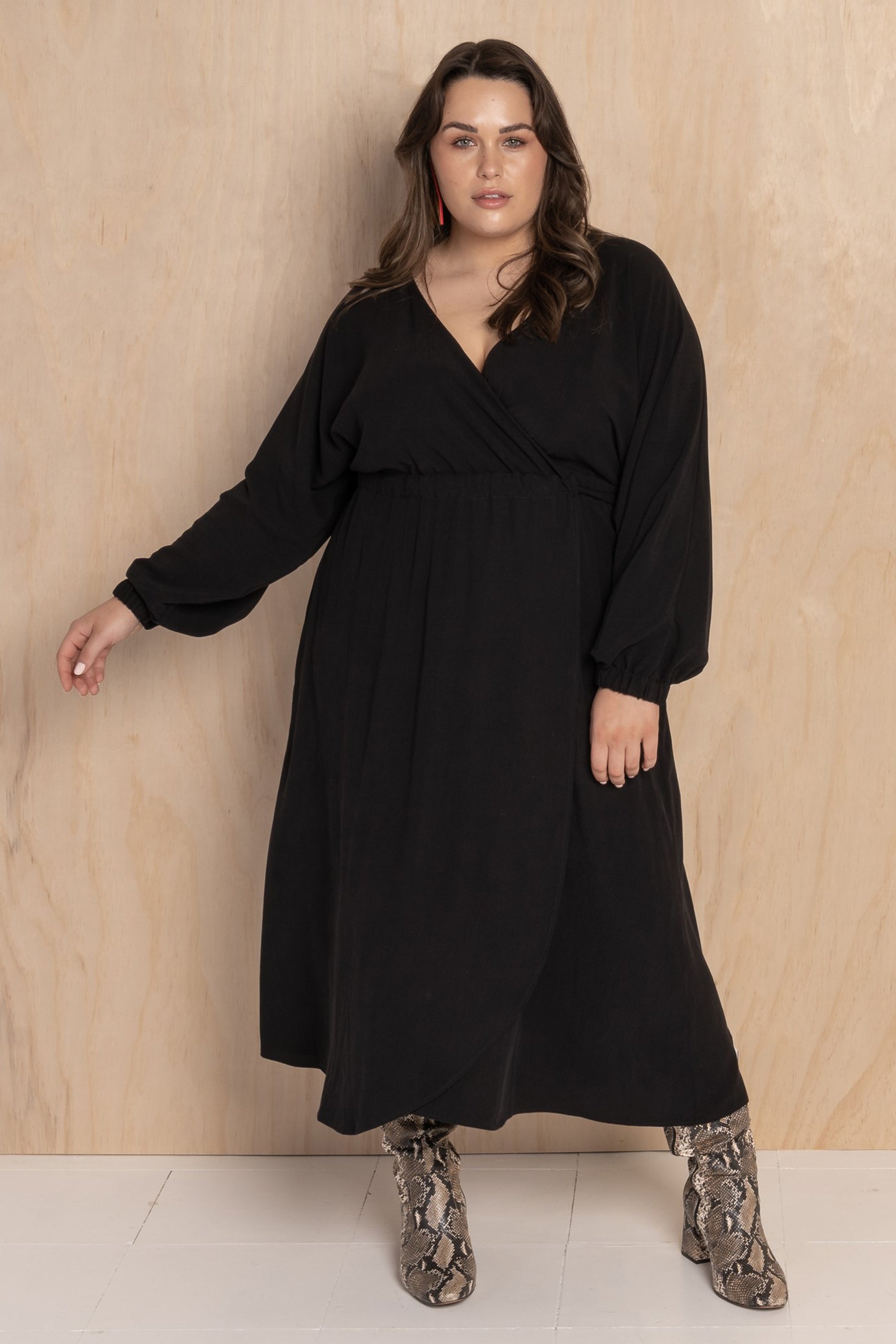 Piece of My Heart Wrap Dress Black LAST ONES M 18 20